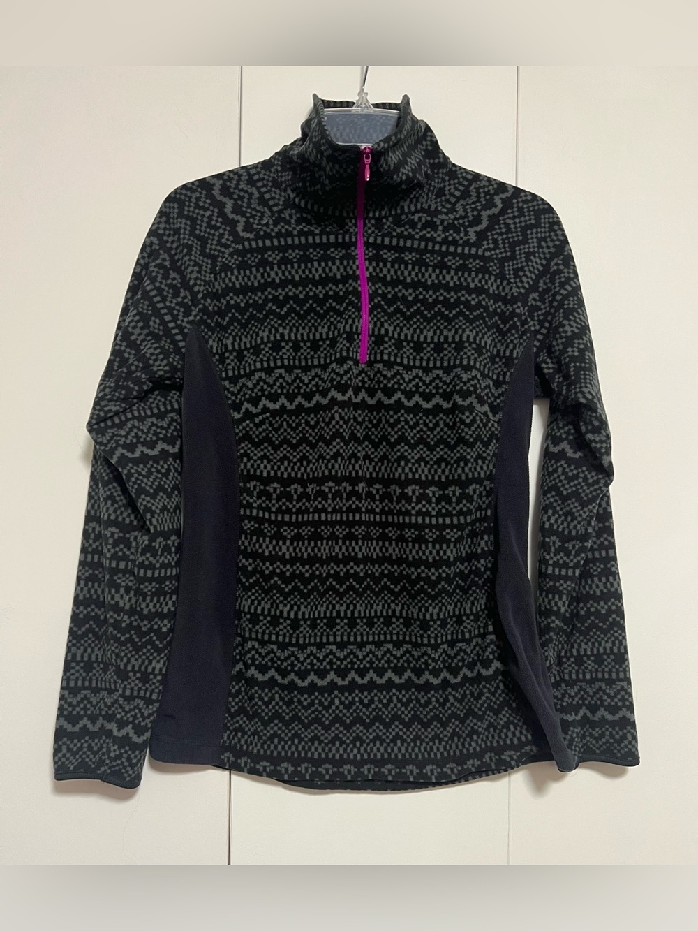 Columbia Women's Fleece Pullover 1/4 Zip Mock Neck Geometric Black Gray Size M